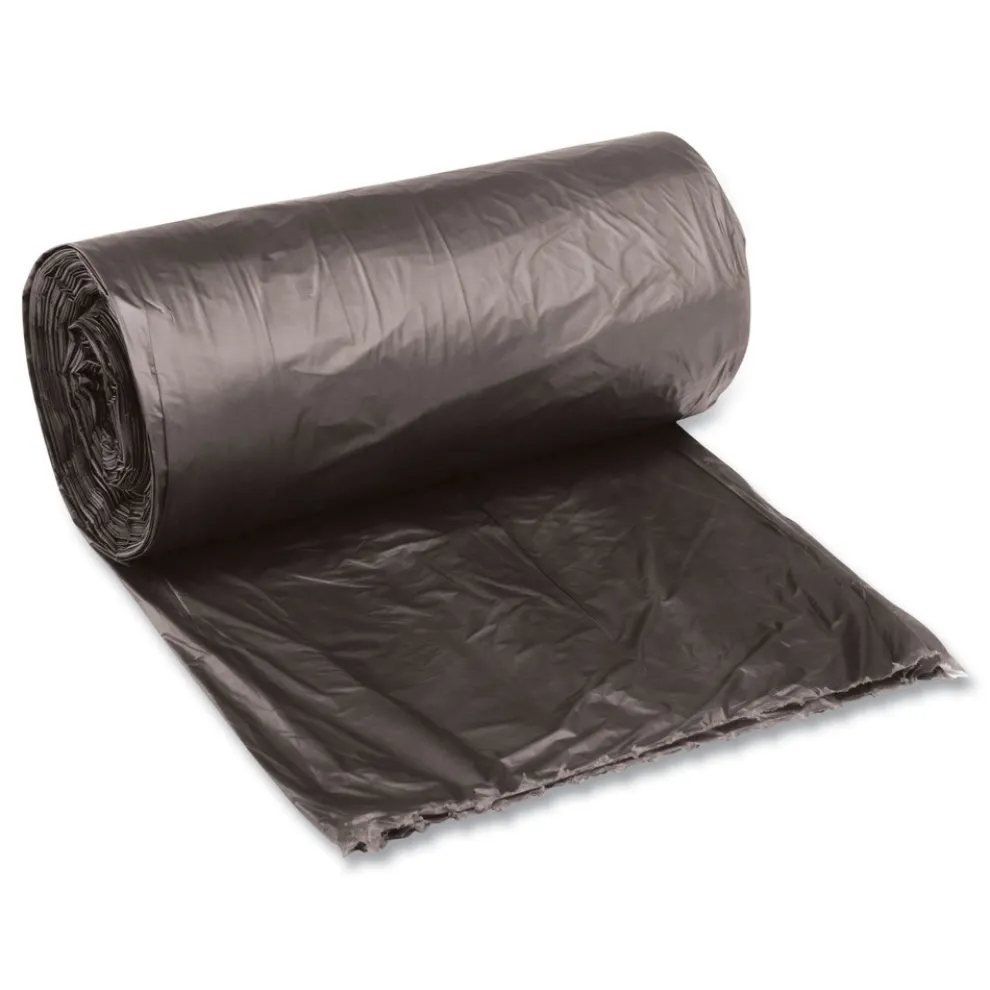 Boardwalk 10 Gallon 0.35 mil 24 in. x 23 in. Perforated Roll Low-Density Waste Can Liners - Black (50 Bags/Roll, 10 Rolls/Carton)