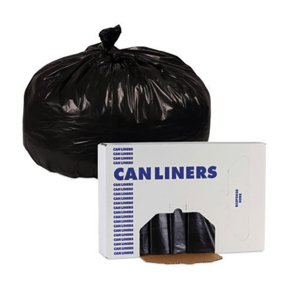 Boardwalk 60 Gallon 1.7 mil 38 in. x 58 in. Flat Pack Linear Low Density Industrial Can Liners - Black (100/Carton)