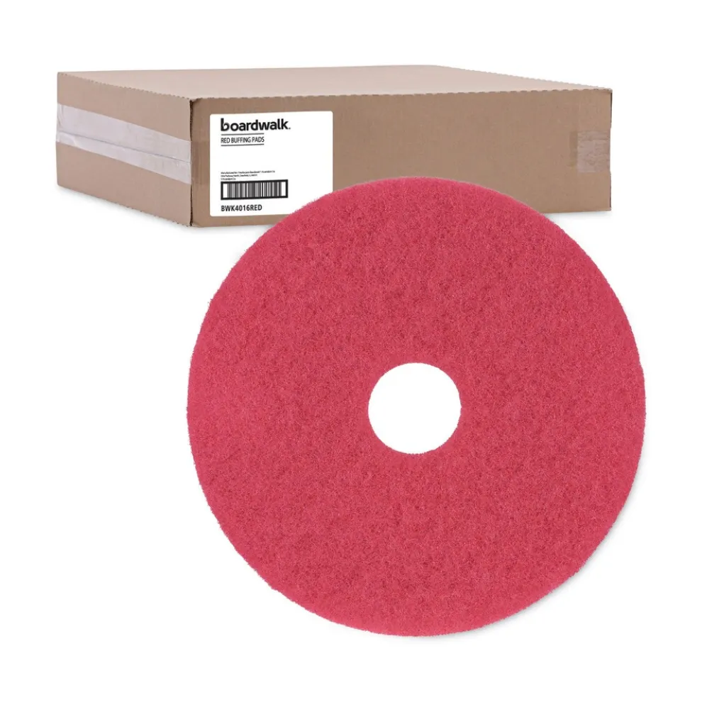 Boardwalk 16 in. Diameter Buffing Floor Pads - Red (5/Carton)