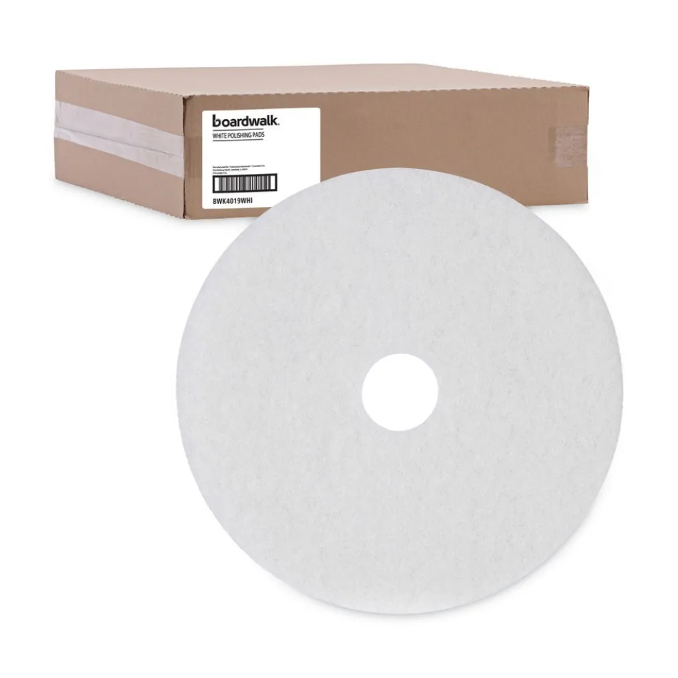 Boardwalk 19 in. Diameter Polishing Floor Pads - White (5/Carton)