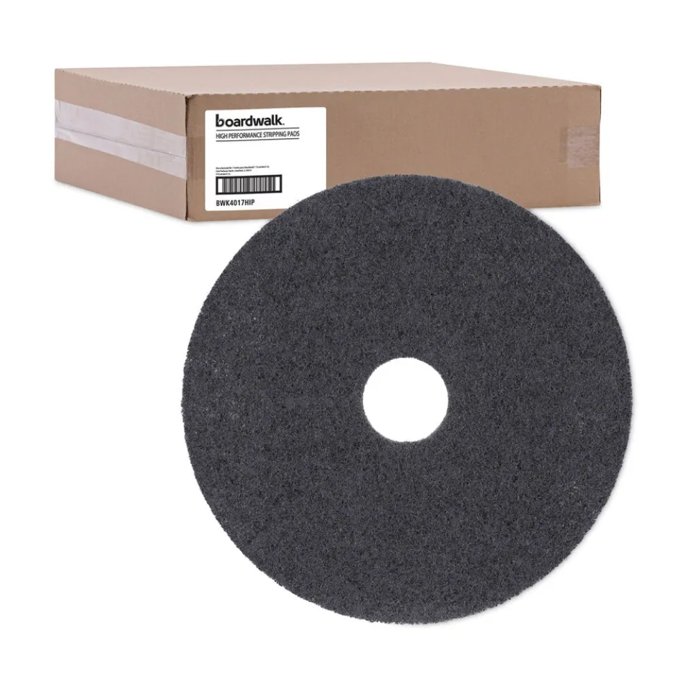 Boardwalk 17 in. Diameter High Performance Stripping Floor Pads - Black (5/Carton)