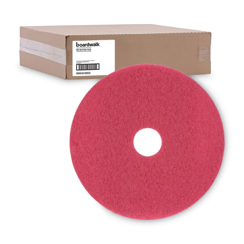 Boardwalk 18 in. Diameter Buffing Floor Pads - Red (5/Carton)