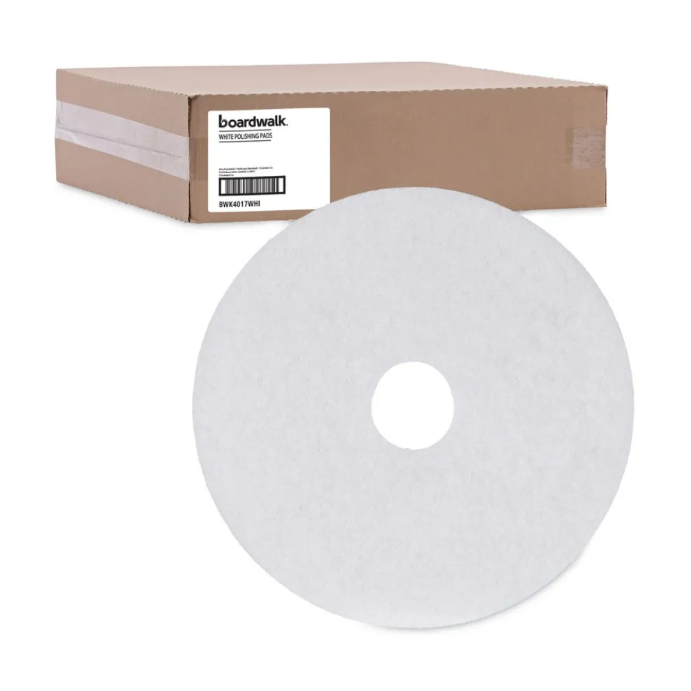 Boardwalk 17 in. Diameter Polishing Floor Pads - White (5/Carton)