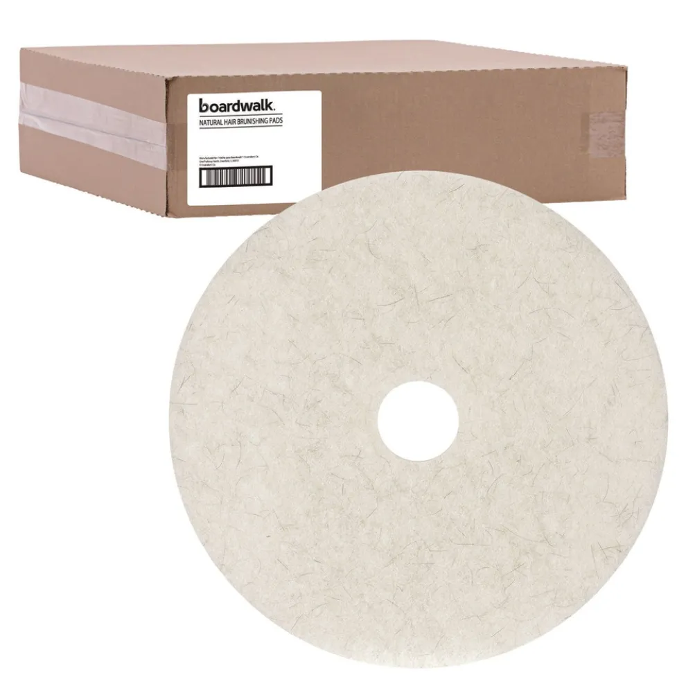 Boardwalk 27 in. Diameter Natural Burnishing Floor Pads - White (5/Carton)