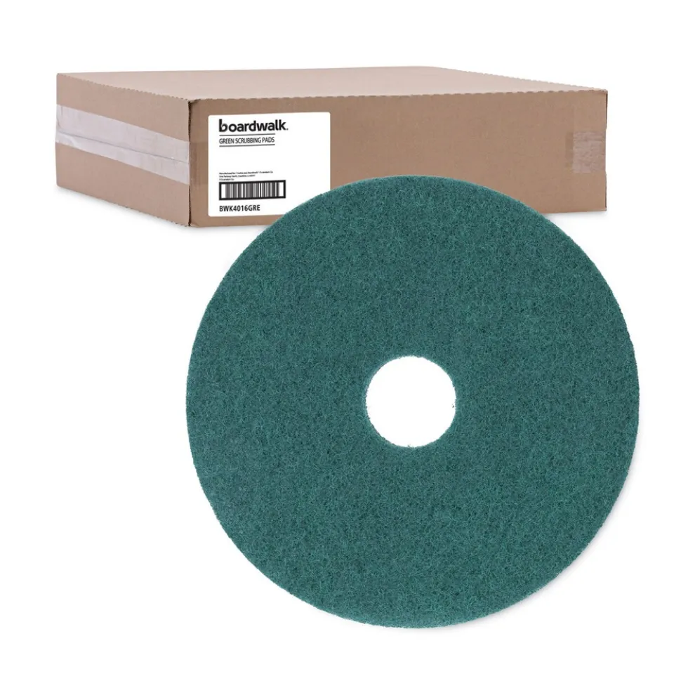 Boardwalk 16 in. Diameter Heavy-Duty Scrubbing Floor Pads - Green (5/Carton)