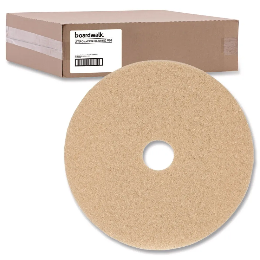 Boardwalk 27 in. Diameter Burnishing Floor Pads - Tan (5/Carton)