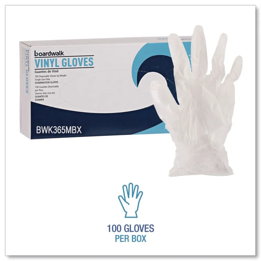 Boardwalk 2.6 mil 13 in. Long Powder-Free General Purpose Vinyl Gloves - Medium, Clear (100/Box)