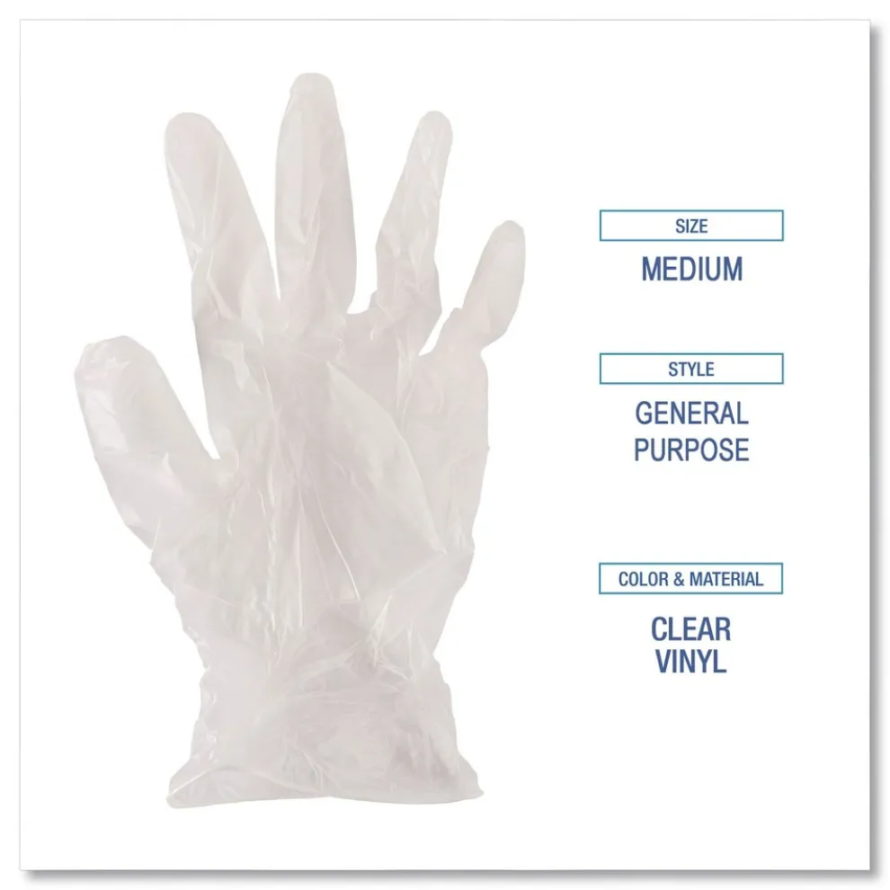 Boardwalk 2.6 mil 13 in. Long Powder-Free General Purpose Vinyl Gloves - Medium, Clear (100/Box)