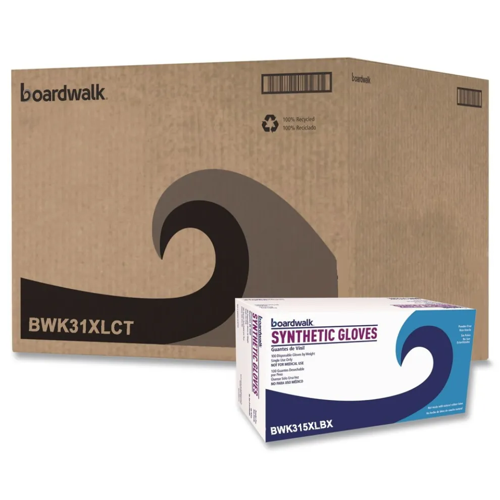 Boardwalk 4 mil 9.5 in. Long Powder-Free Synthetic Vinyl Gloves - Extra Large, Cream (100/Box, 10 Boxes/Carton)