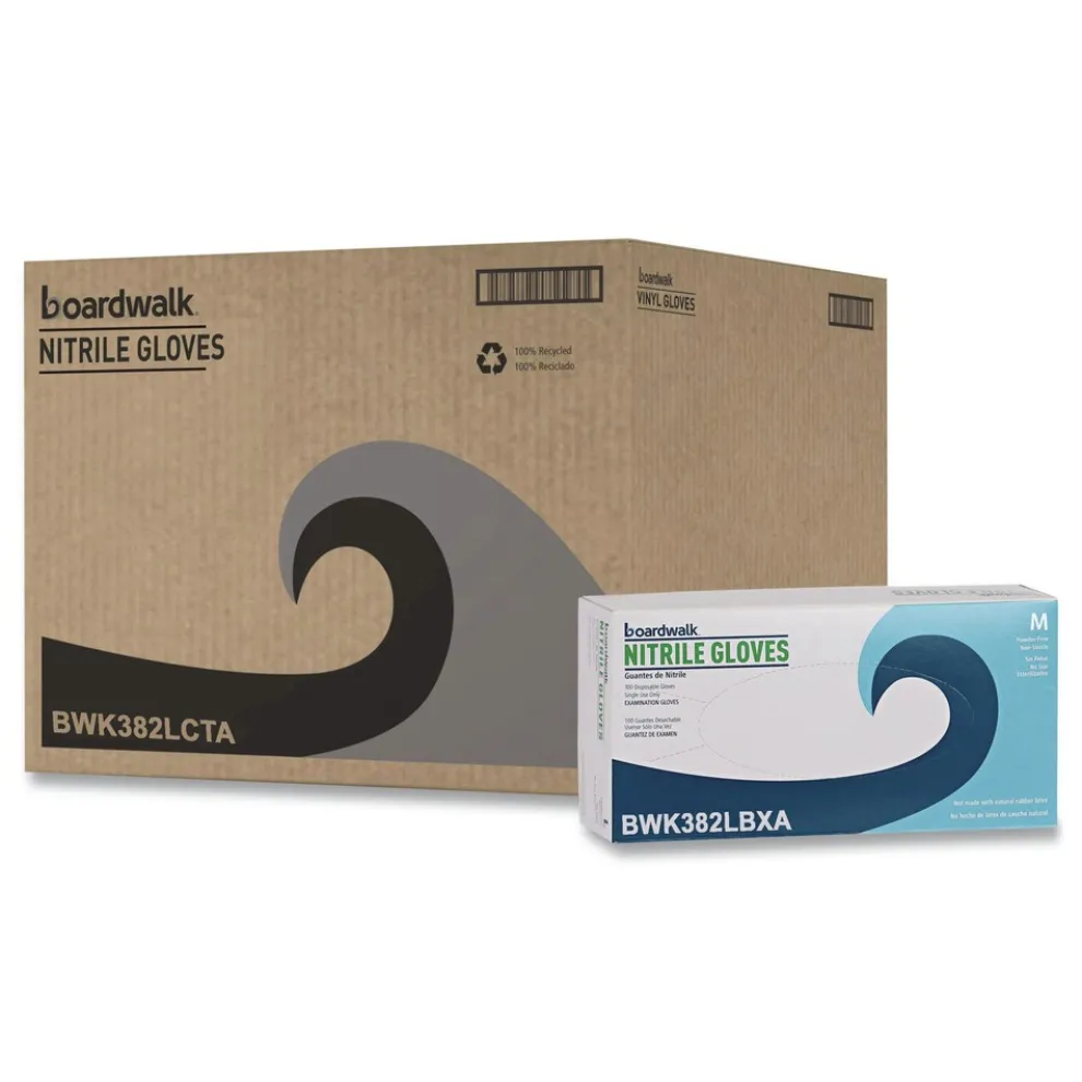 Boardwalk 5 mil 9.5 in. Long Powder-Free Disposable Examination Nitrile Gloves - Large, Blue (100/Box, 10 Boxes/Carton)