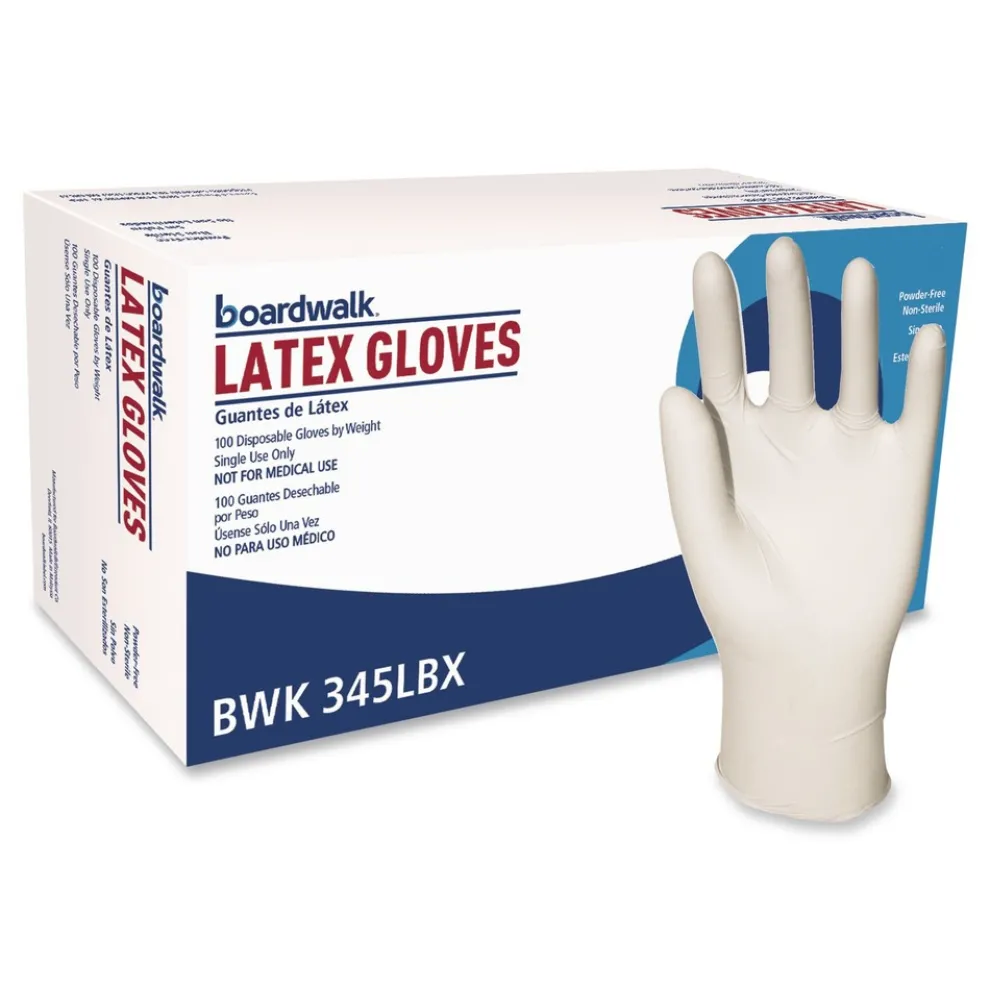 Boardwalk 4.4 mil 12 in. Long Powder-Free General-Purpose Latex Gloves - Large, Natural (100/Box)