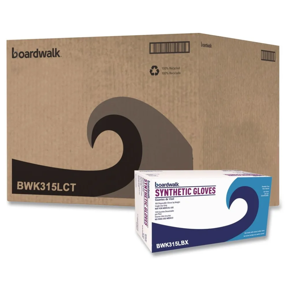 Boardwalk 4 mil 9.5 in. Long Powder-Free Synthetic Vinyl Gloves - Large, Cream (100/Box, 10 Boxes/Carton)