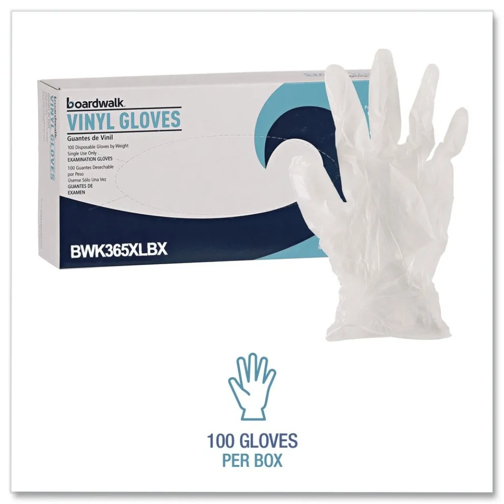 Boardwalk 2.6 mil 9.5 in. Long Powder-Free General Purpose Vinyl Gloves - Extra Large, Clear (100/Box, 10 Boxes/Carton)