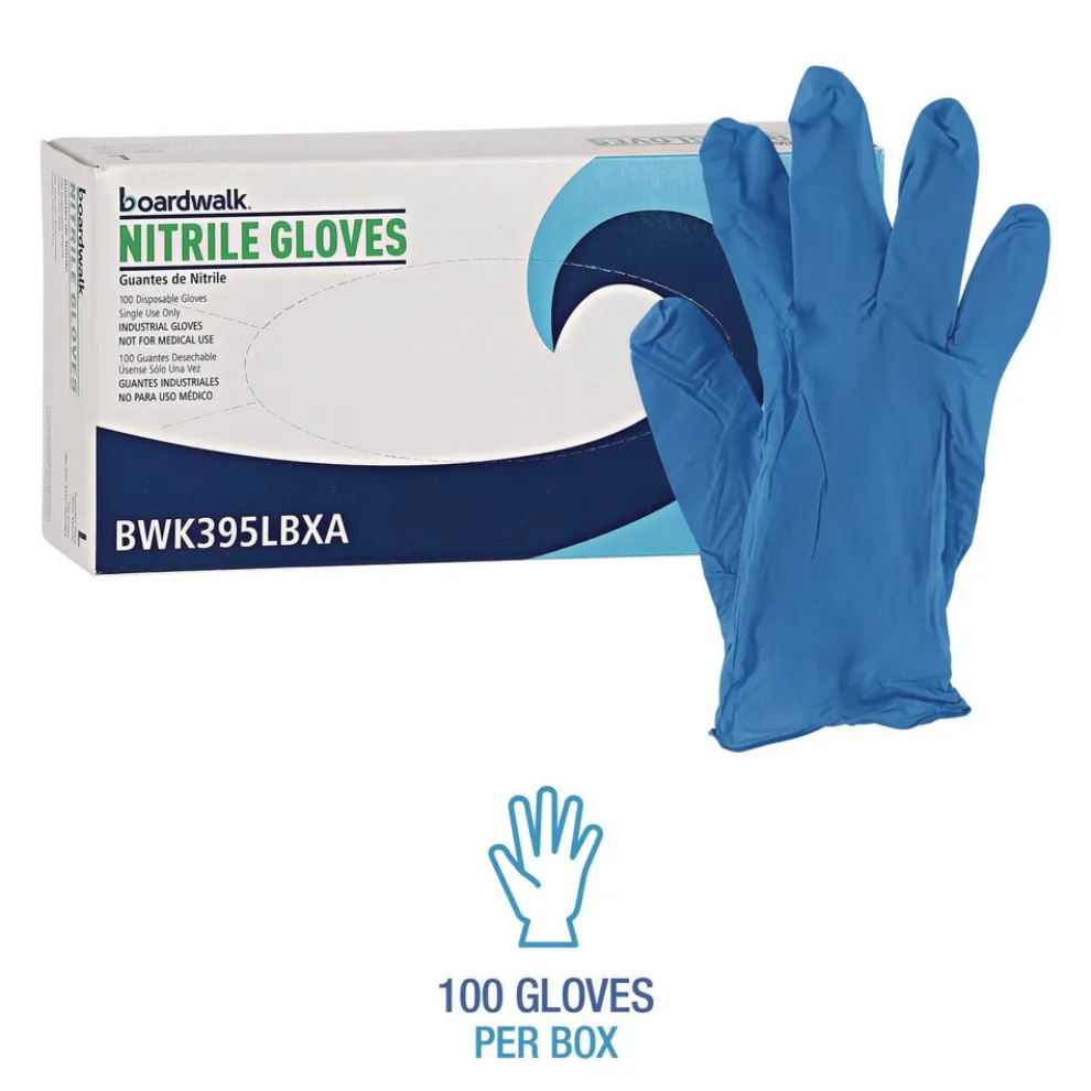 Boardwalk 5 mil Disposable General-Purpose Powder-Free Nitrile Gloves - Large, Blue (100/Box)
