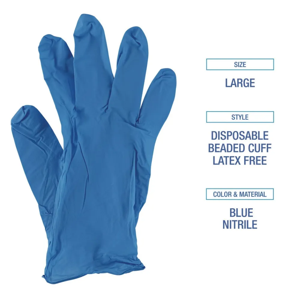 Boardwalk 5 mil Disposable General-Purpose Powder-Free Nitrile Gloves - Large, Blue (100/Box)