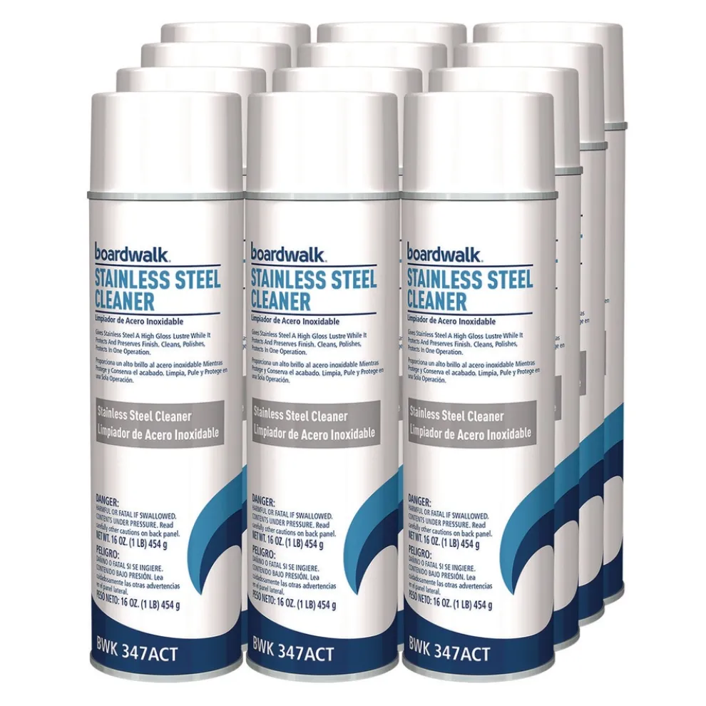 Boardwalk 18 oz. Aerosol Spray Water-in-Oil Based Stainless Steel Cleaner and Polish - Lemon Scent (12/Carton)