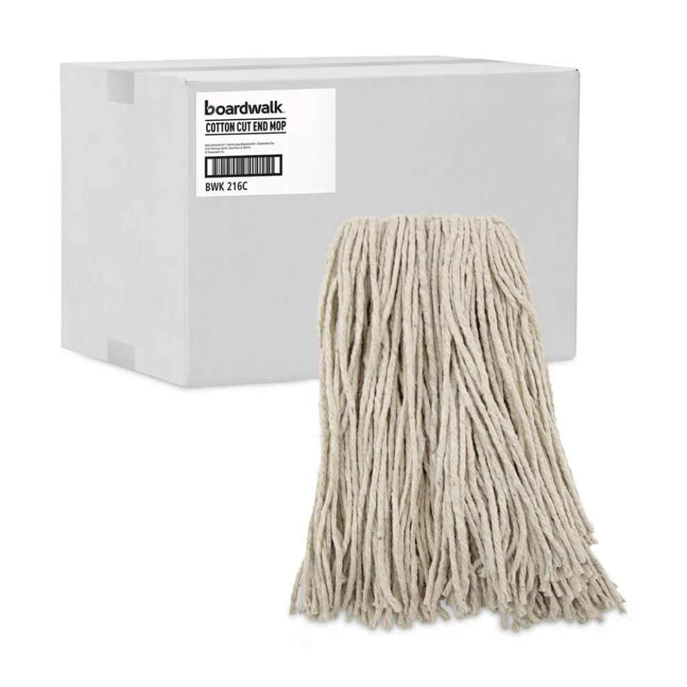 Boardwalk 16 oz. Cotton Premium Cut-End Wet Mop Heads - White (12/Carton)
