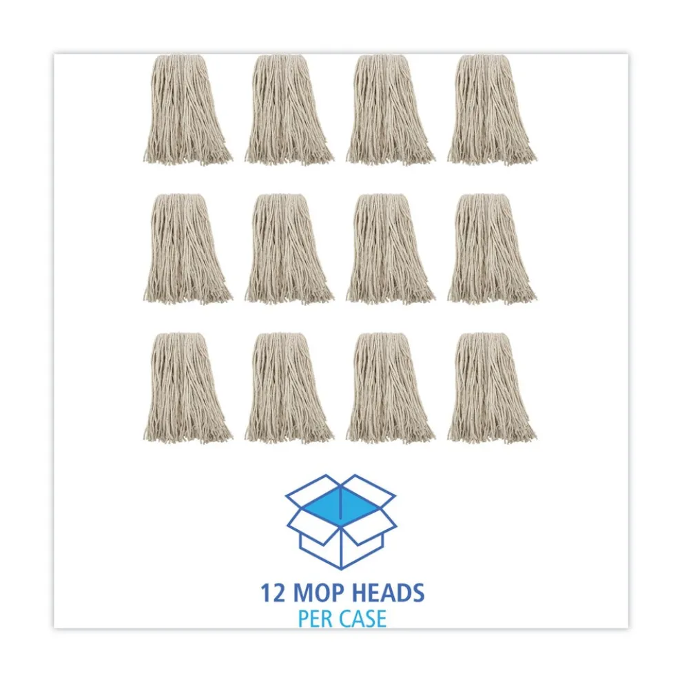 Boardwalk 16 oz. Cotton Premium Cut-End Wet Mop Heads - White (12/Carton)