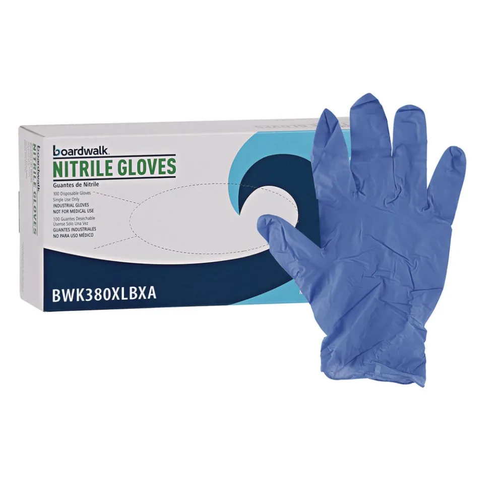 Boardwalk 380 Series 4 mil Thick 9.5 in. Long Powder-Free Disposable General-Purpose Nitrile Gloves - Extra Large, Blue (100/Box)