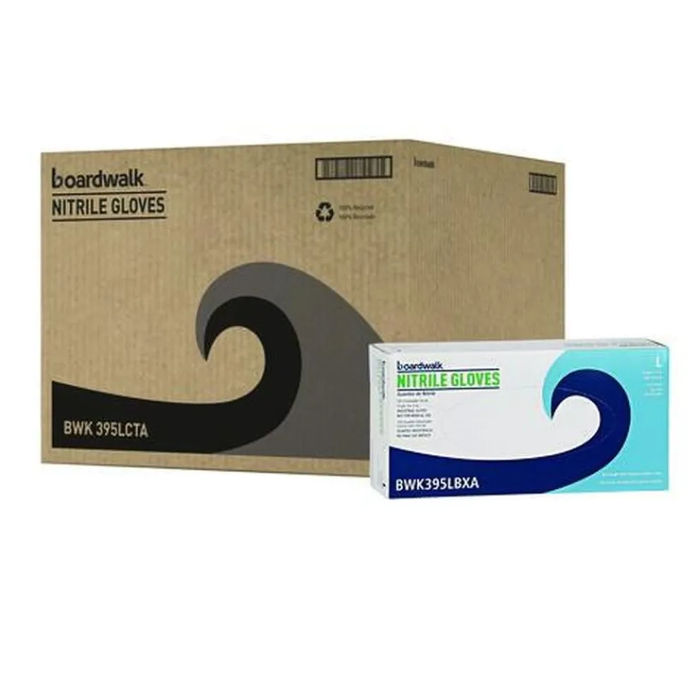 Boardwalk 395 Series 5 mil Thick 9.5 in. Long Powder-Free Disposable General-Purpose Nitrile Gloves - Large, Blue (1000/Carton)