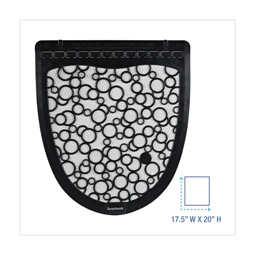 Boardwalk 17.5 x 20 Slip-Resistant Disposable Urinal Floor Mat 2.0 - Black/White (6/Carton)