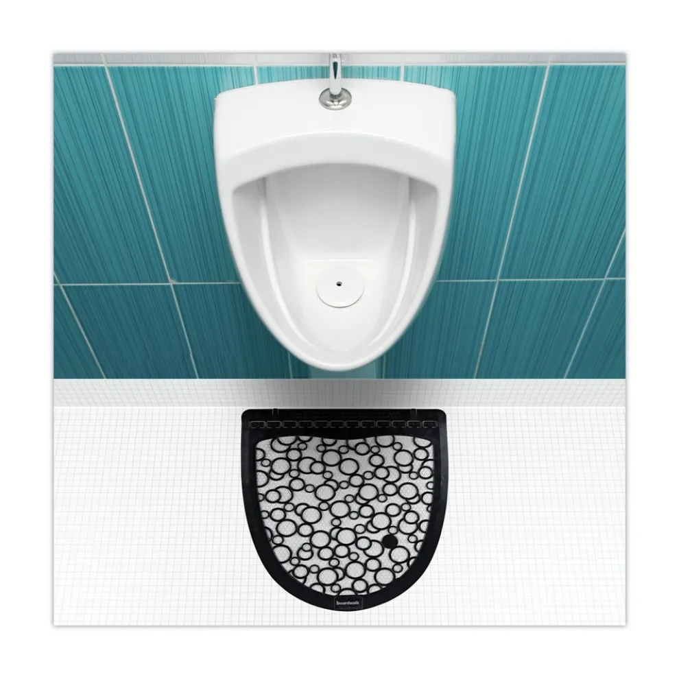 Boardwalk 17.5 x 20 Slip-Resistant Disposable Urinal Floor Mat 2.0 - Black/White (6/Carton)