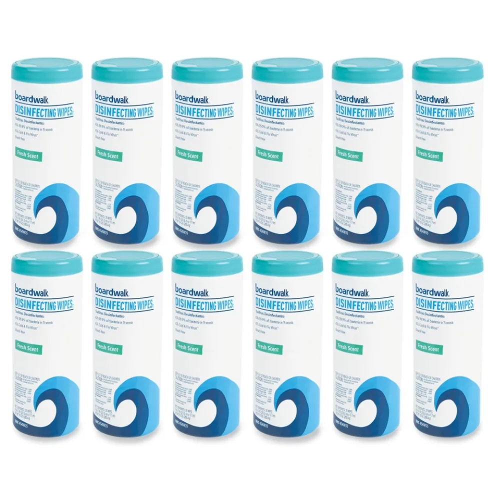 Boardwalk BWK454W35 7 in. x 8 in. Disinfecting Wipes - Fresh Scent (12 Canisters/Carton)