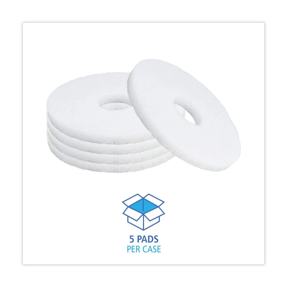 Boardwalk BWK4012WHI 12 in. Diameter Polishing Floor Pads - White (5/Carton)