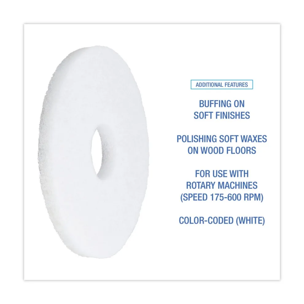 Boardwalk BWK4012WHI 12 in. Diameter Polishing Floor Pads - White (5/Carton)
