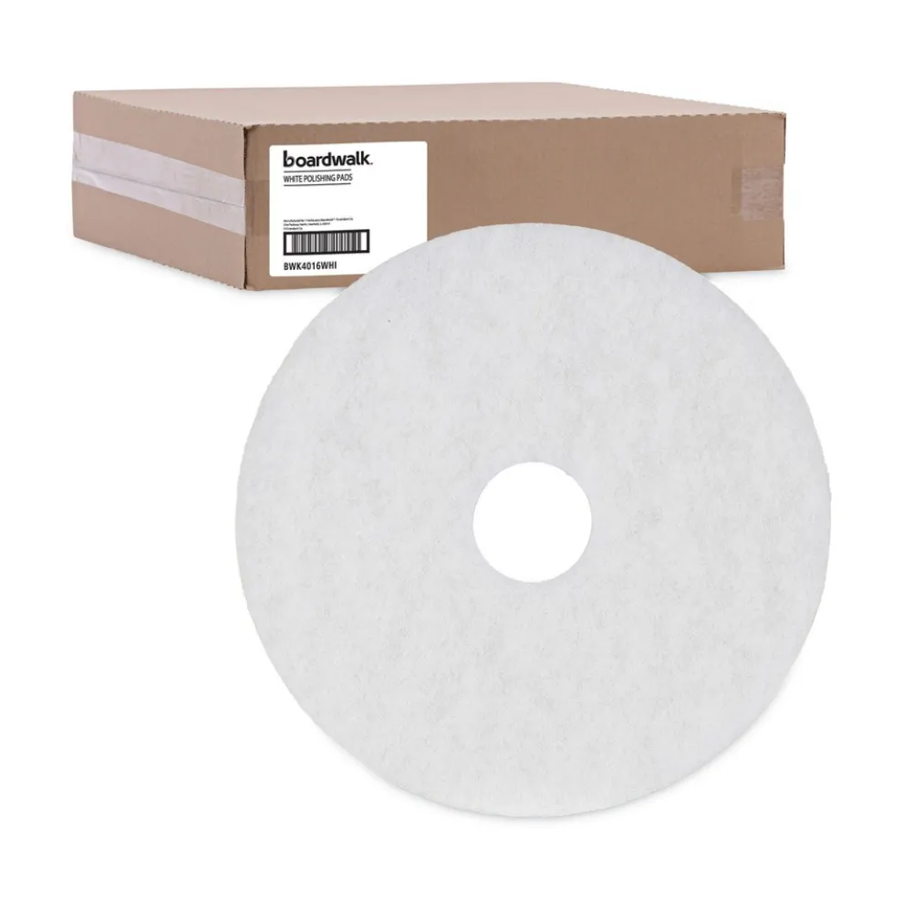 Boardwalk BWK4016WHI 16 in. Diameter Polishing Floor Pads - White (5/Carton)