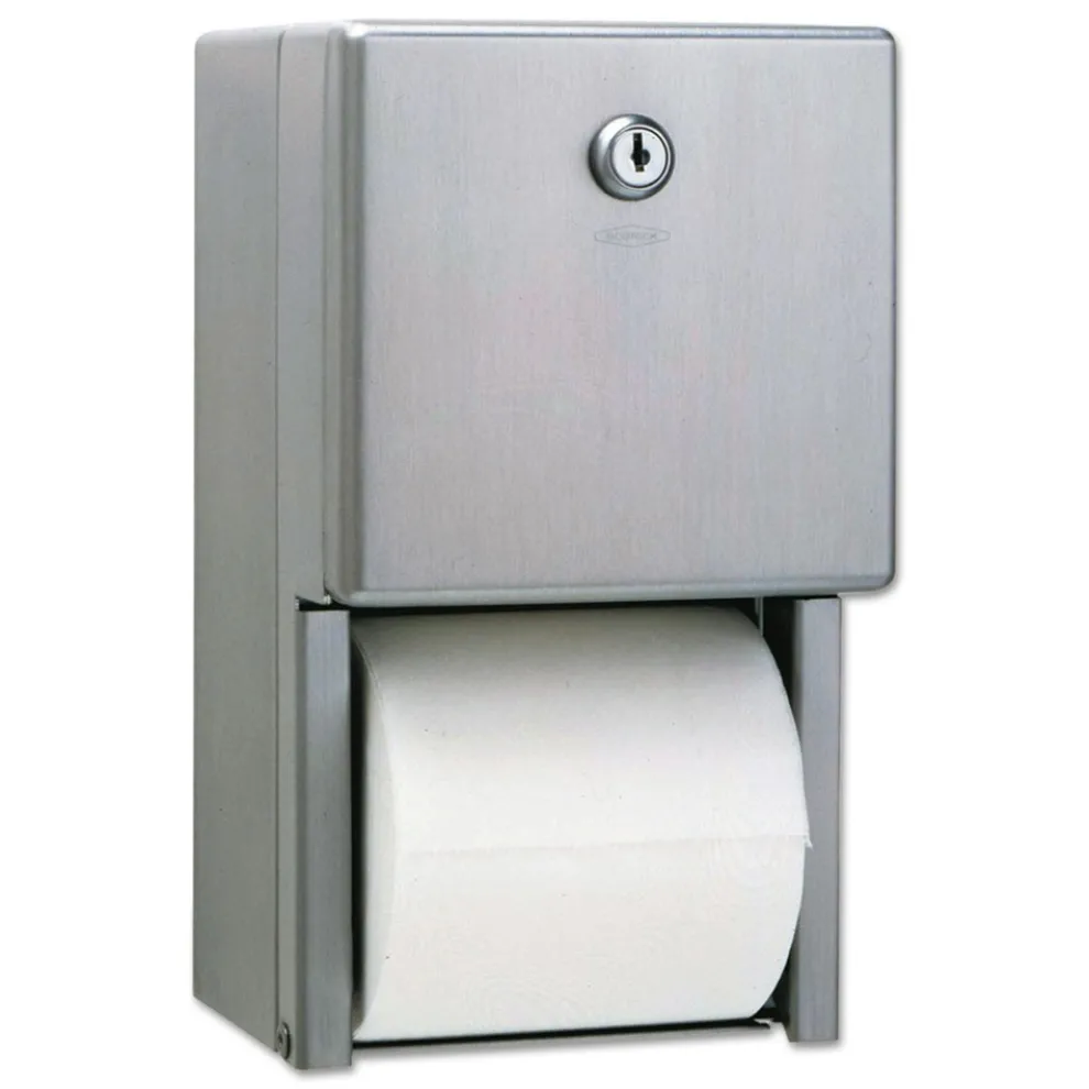 Bobrick 6-1/16 in. x 5-15/16 in. x 11 in. Stainless Steel 2-Roll Tissue Dispenser - Stainless Steel