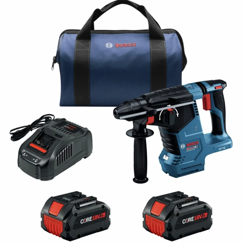Bosch 18V Brushless Lithium-Ion 1 in. Cordless SDS-Plus Bulldog Rotary Hammer Kit with 2 Batteries (8 Ah)