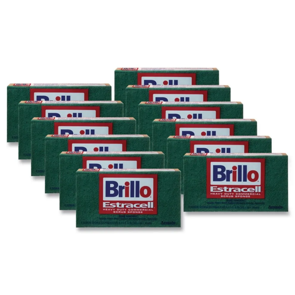 Brillo 3.5 in. x 6.12 in. Commercial Heavy-Duty Scrub Sponge - Orange/Green (12/Carton)
