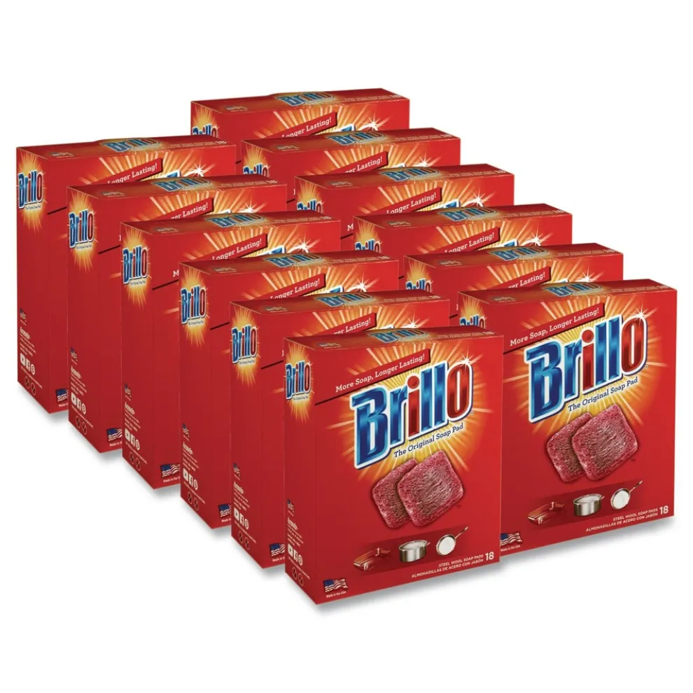 Brillo 2.5 in. x 3 in. Steel Wool Soap Pads - Gray/Pink (12/Carton)