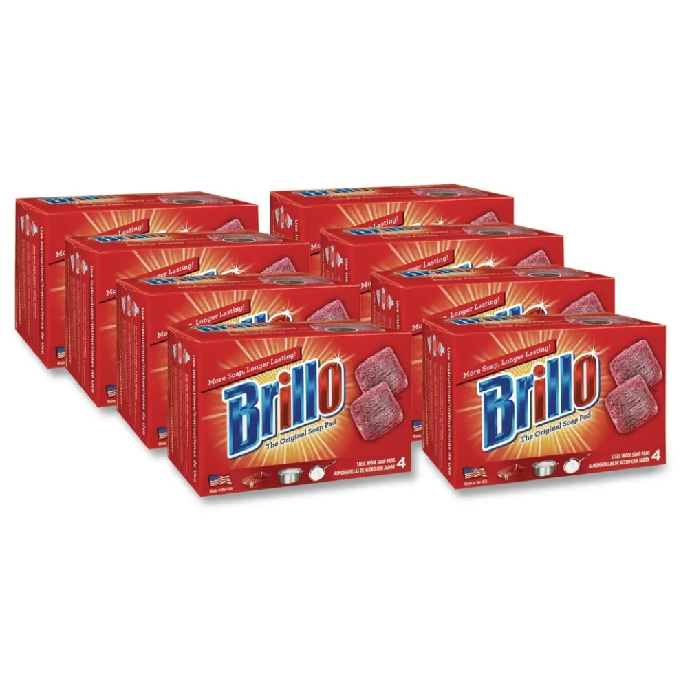 Brillo 2.5 in. x 3 in. Steel Wool Soap Pads - Gray/Pink (12/Carton)