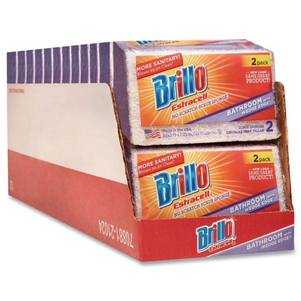 Brillo Estracell 4.5 in. x 2.75 in. Bathroom Sponge - Purple/White (12/Carton)