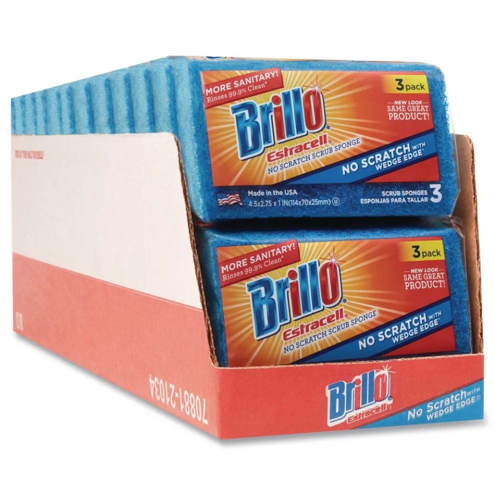 Brillo Estracell 4.5 in. x 2.75 in. No-Scratch Kitchen Sponges - Blue (8/Carton)