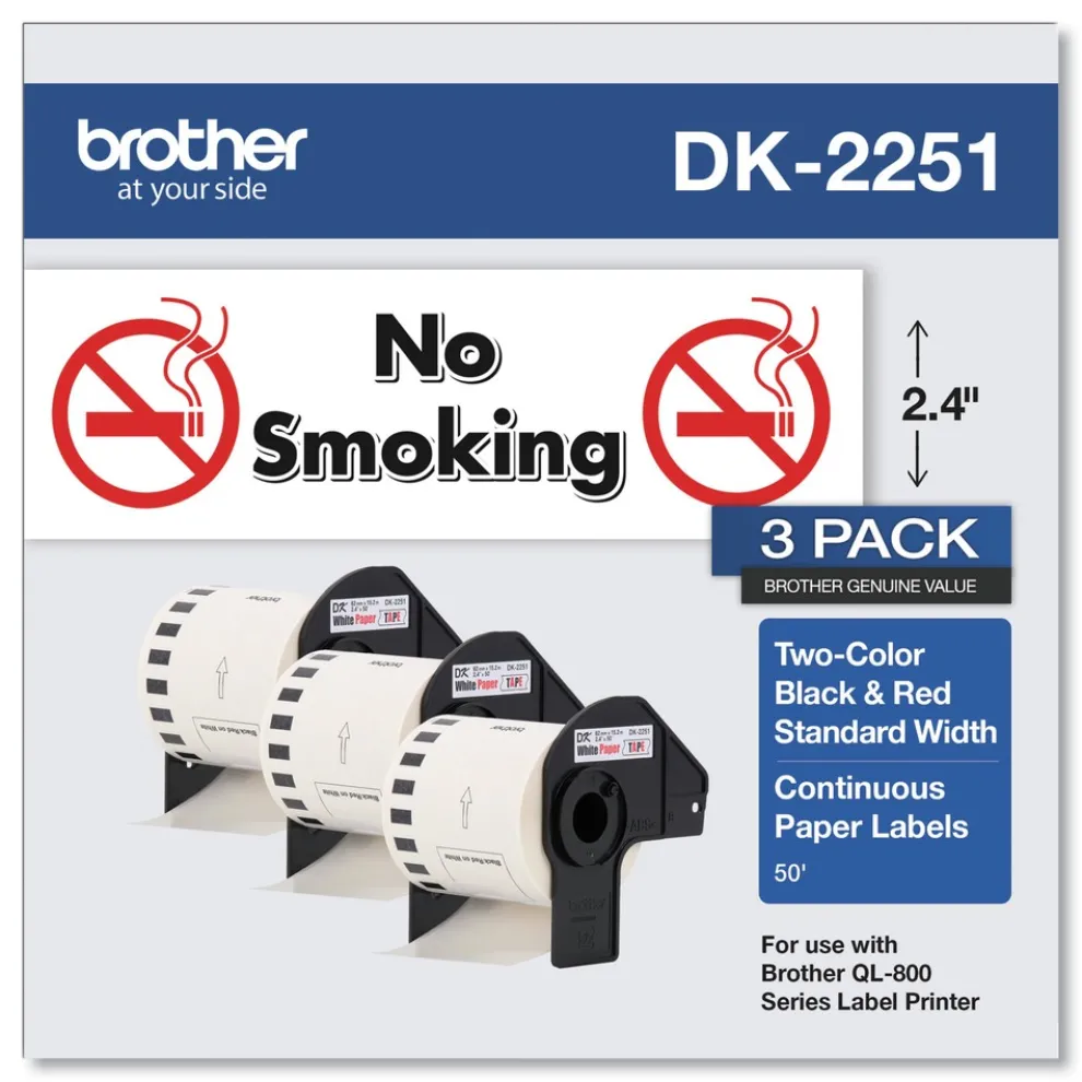 Brother 2.44 in. x 50 ft. Continuous Paper Label Tape - White (3/Pack)