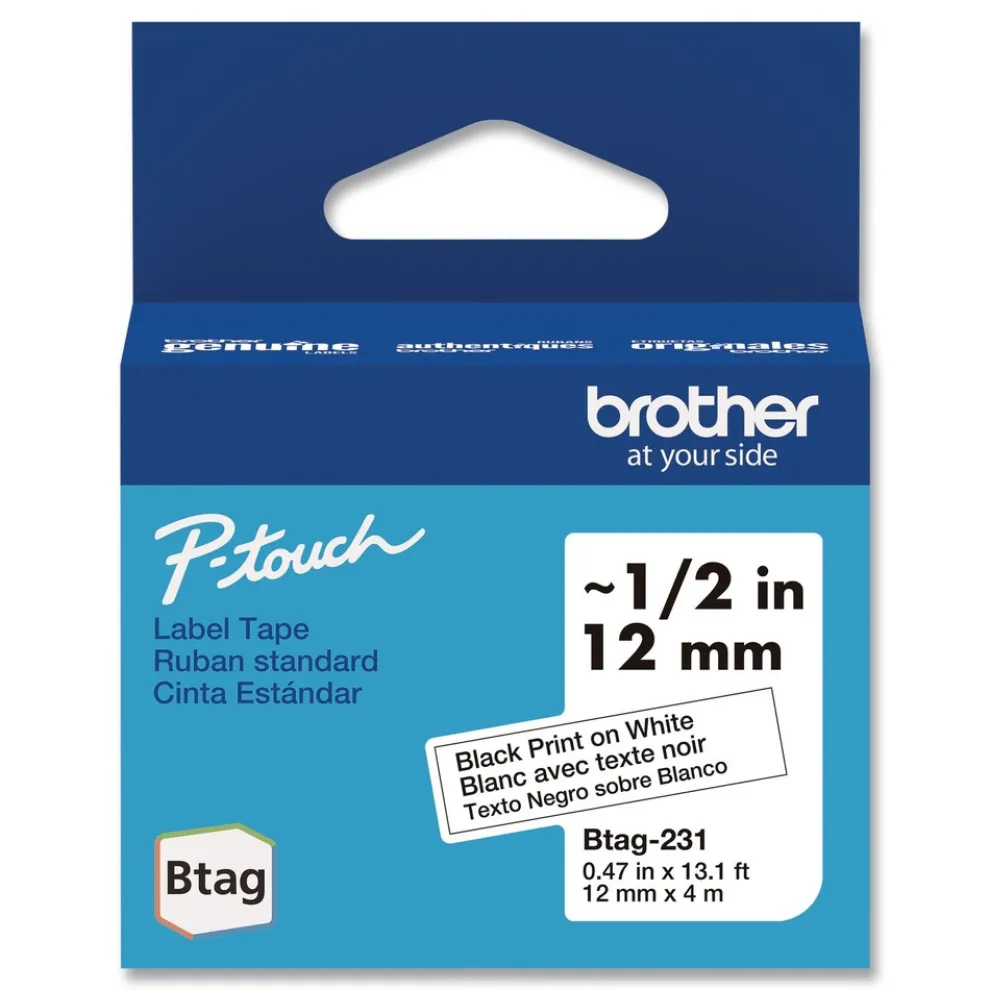 Brother P-Touch 0.47 in. x 13.1 ft. Genuine P-Touch BTAG Label Tapes - Black on White