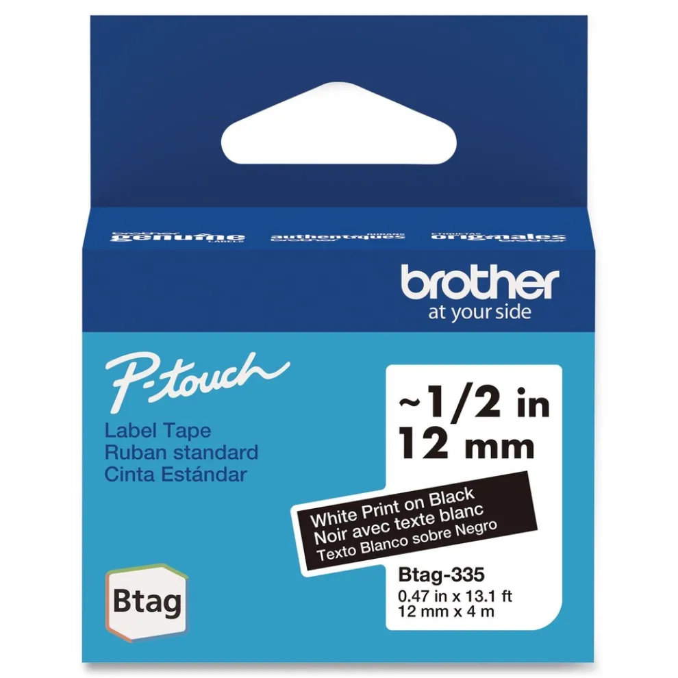 Brother P-Touch 0.47 in. x 13.1 ft. Genuine P-Touch BTAG Label Tapes - White on Black
