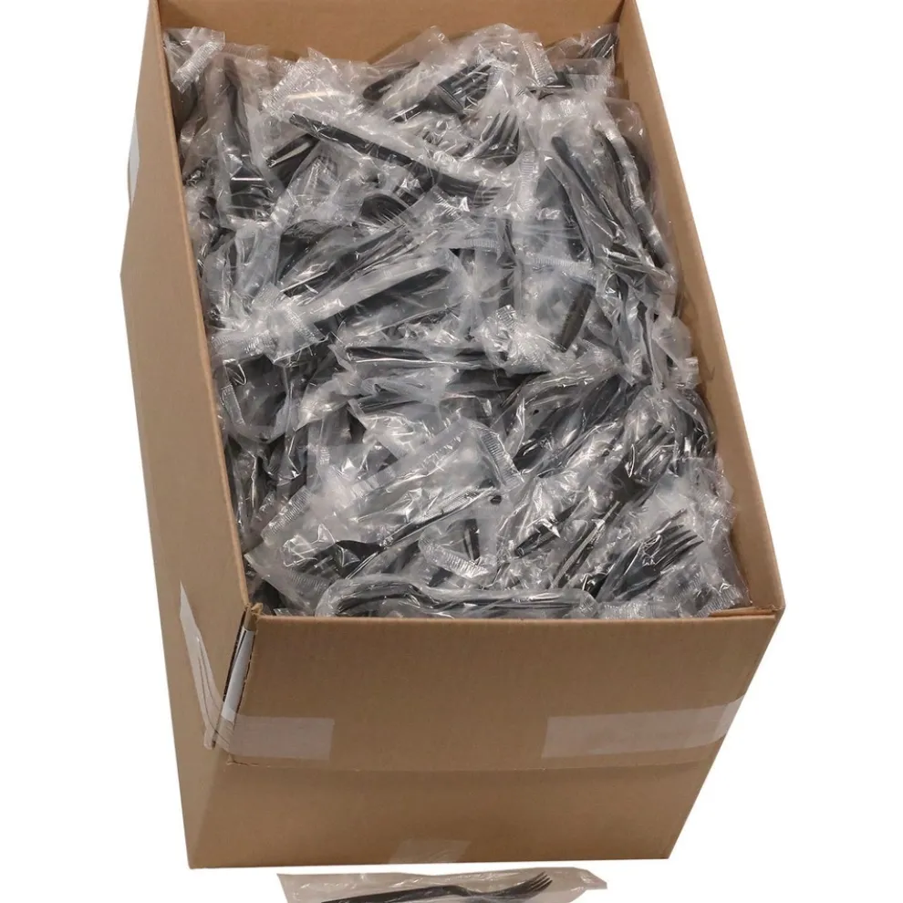 Pactiv Corp. Individually Wrapped Heavyweight Plastic Meadoware Cutlery Fork - Black (1000/Carton)