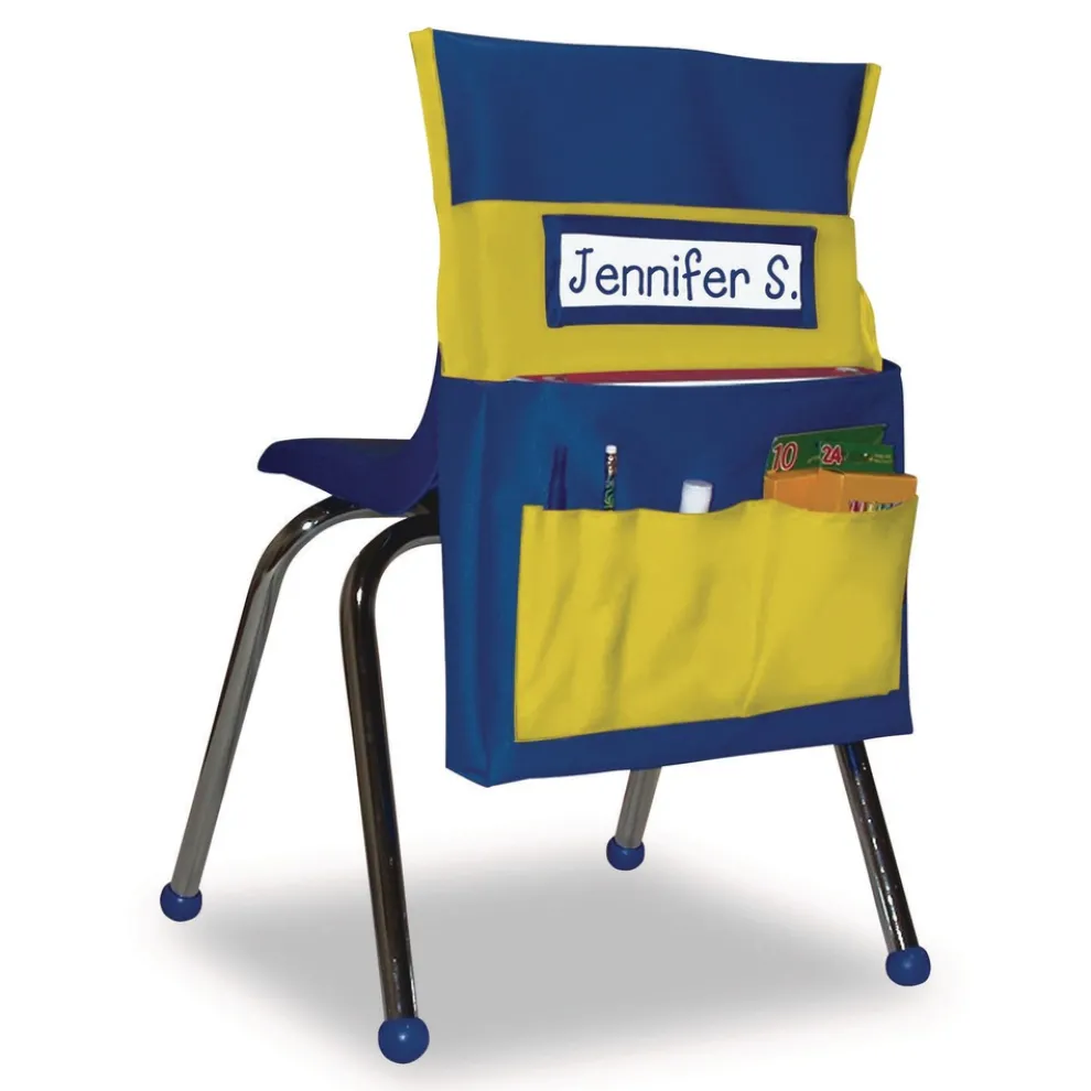 Carson-Dellosa 15 in. x 1.5 in. x 19 in. Fabric Chairback Buddy for Student Chairs - Medium, Blue/Yellow