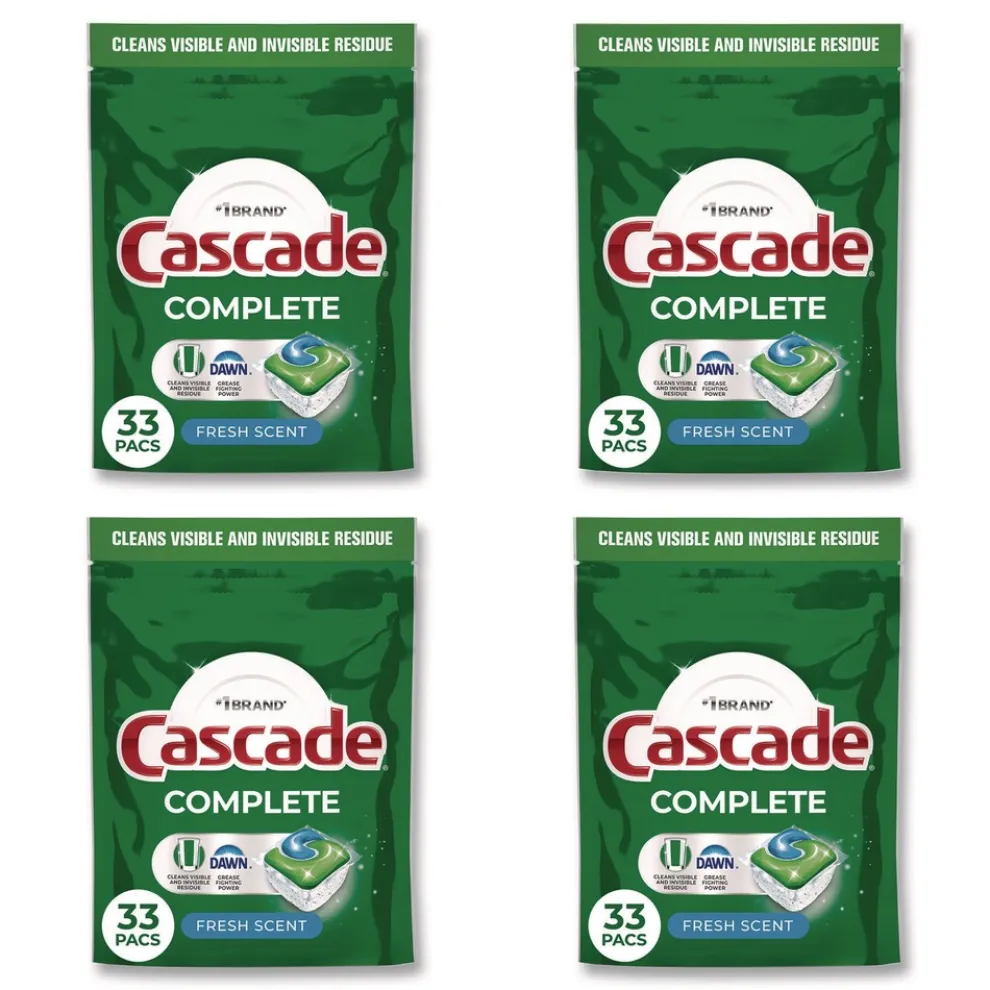 Cascade Complete ActionPacs, Fresh Scent, 17.6 oz Bag, 33 Pacs/Bag, 4 Bags/Carton