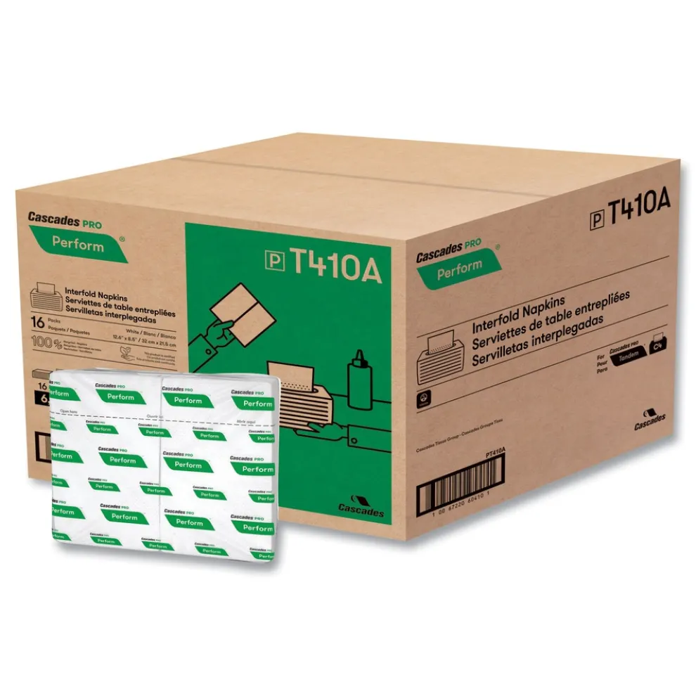 Cascades PRO 6.5 in. x 4.25 in. 1-Ply Perform Interfold Napkins - White (6016/Carton)