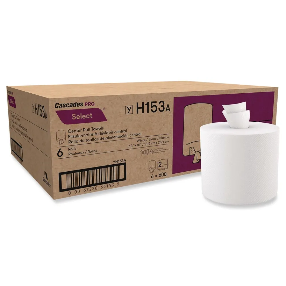 Cascades PRO 7.3 in. x 10 in. 2-Ply Select Center-Pull Paper Towels - White (6 Rolls/Carton)