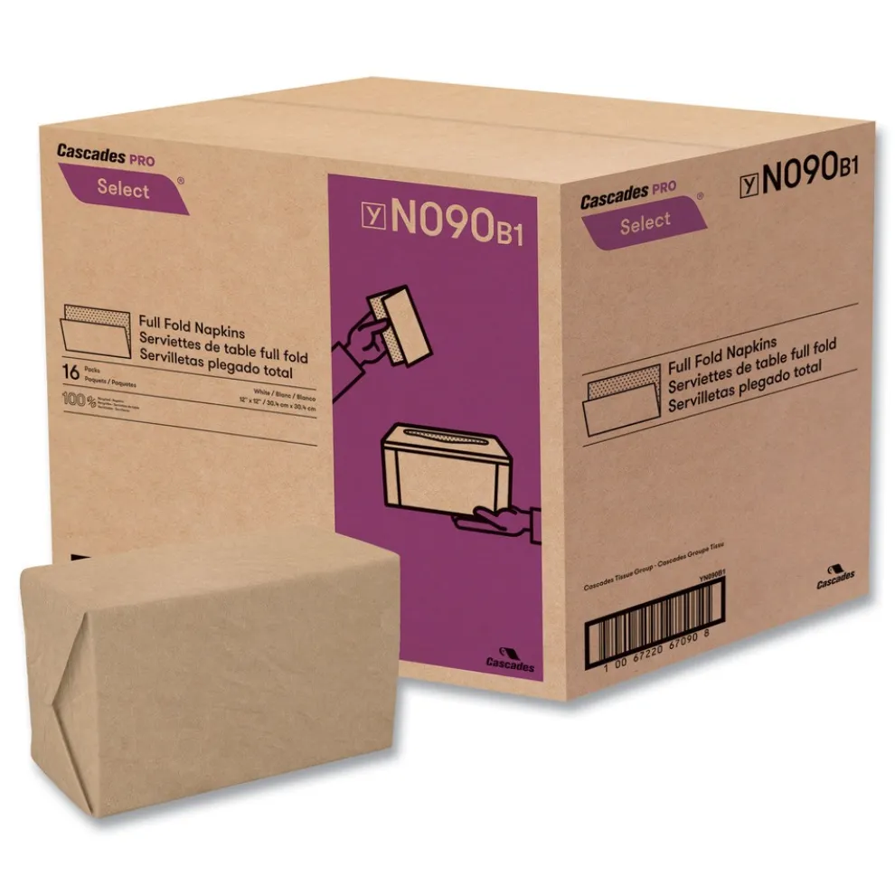 Cascades PRO 12 in. x 12 in. 1-Ply Select Full Fold II Napkins - White (24/Carton)