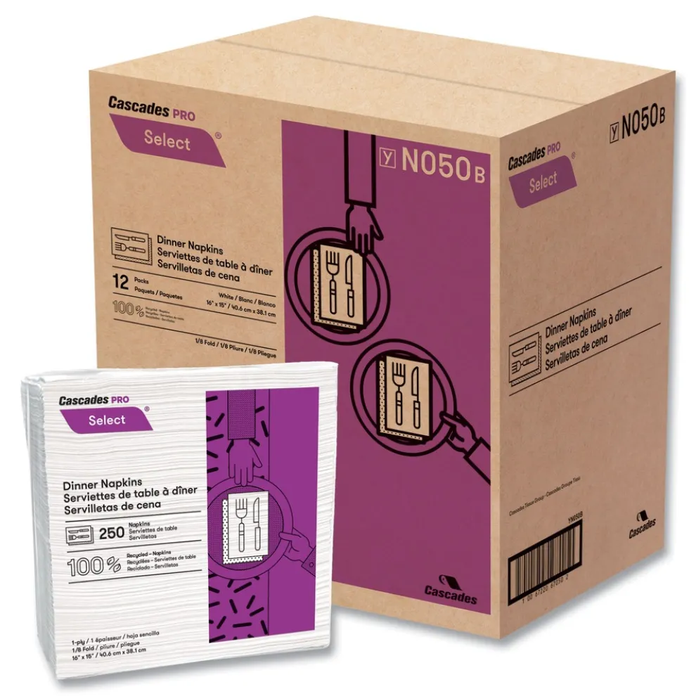 Cascades PRO 15.5 x 16 1-Ply Select Dinner Napkins - White (12/Carton)