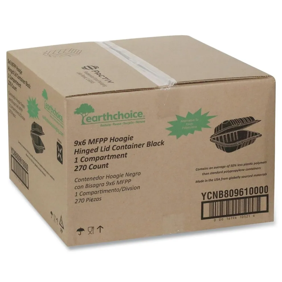 Pactiv Corp. EarthChoice 9 in. x 6 in. x 3.25 in. Plastic SmartLock Microwavable MFPP Hinged Lid Container - Black (270/Carton)