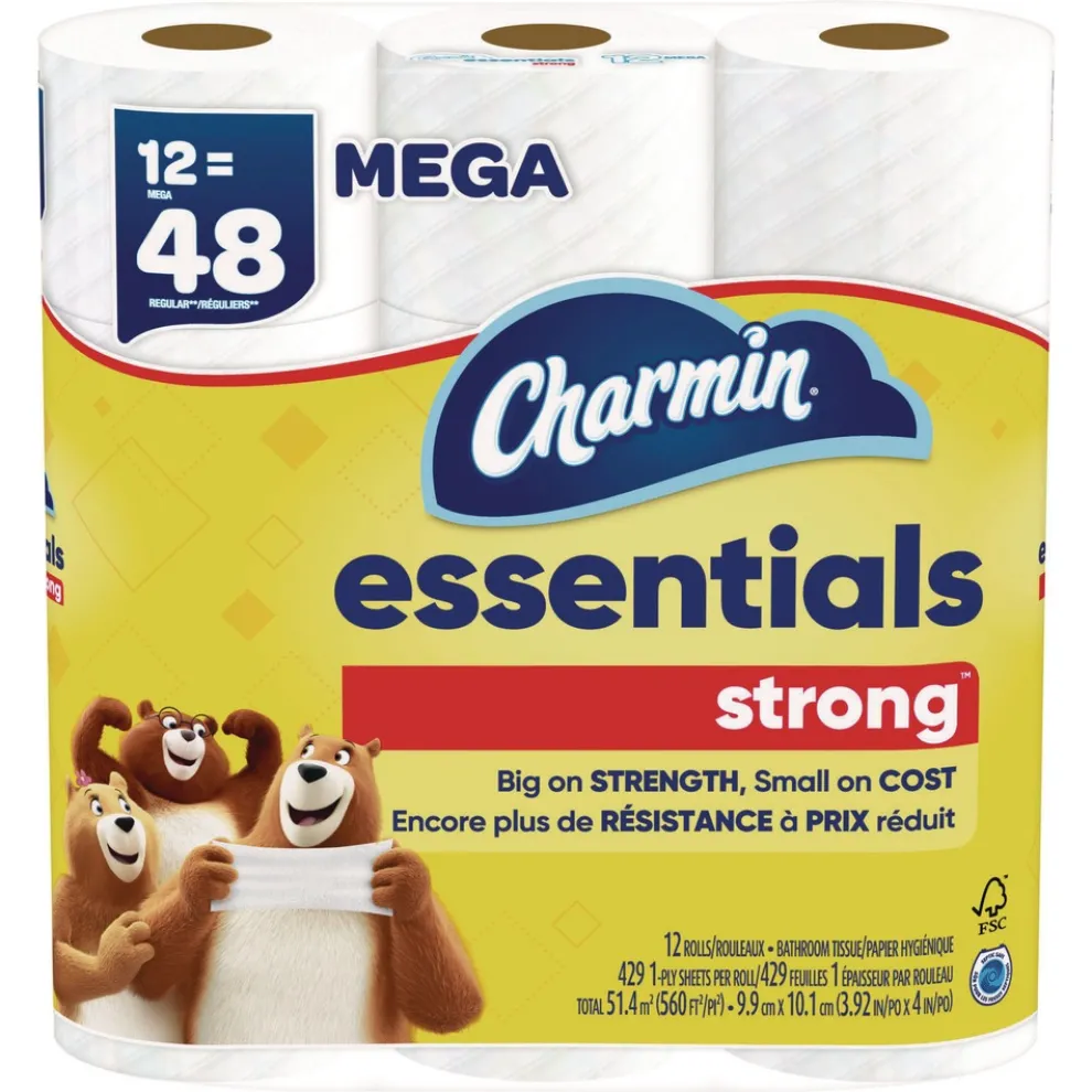Charmin Essentials Strong 1-Ply Septic Safe Bathroom Tissue - White (4/Carton)