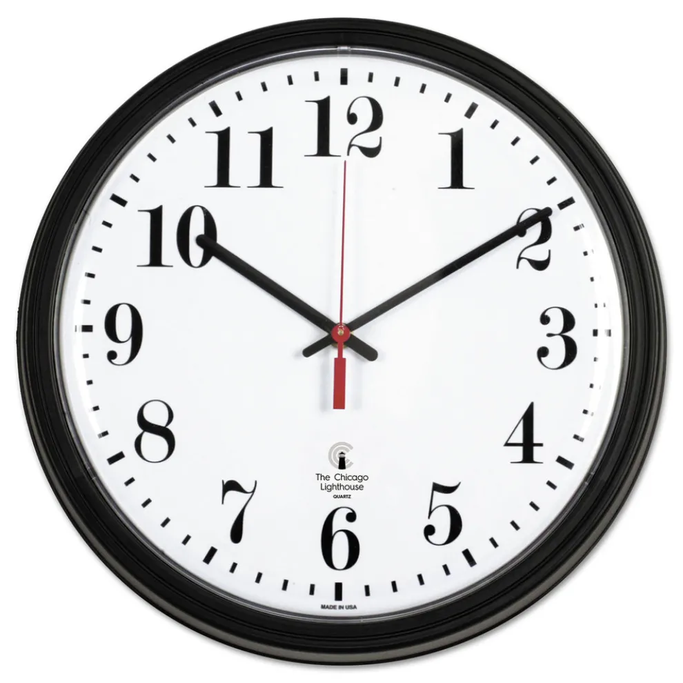 Chicago Lighthouse 13.75 in. Overall Diameter 1 AA Black Quartz Contract Clock - Black Case